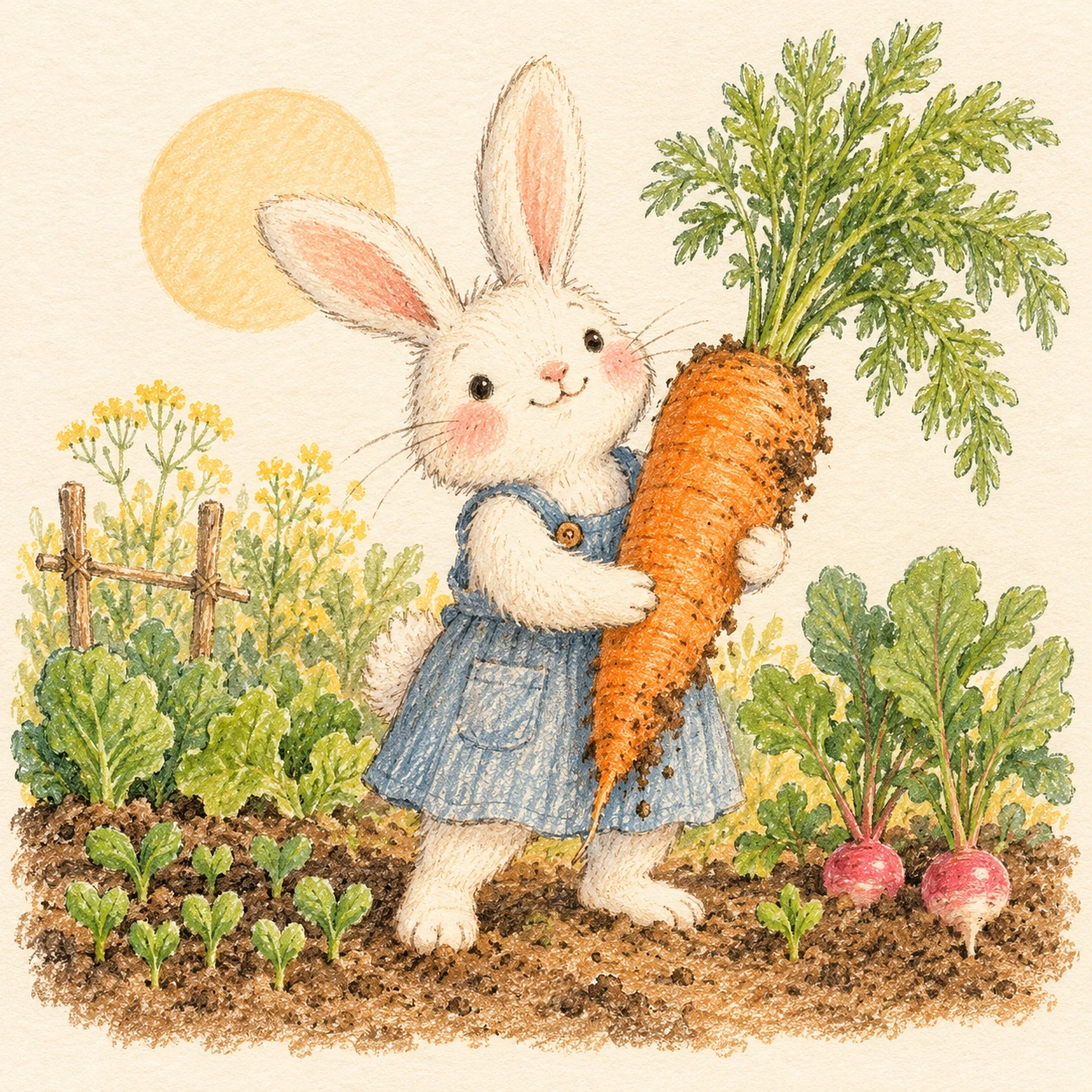 A very proud little gardener — Colored pencil illustration